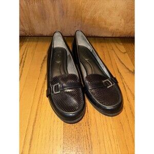 Life Stride Womens Black Alligator Print Buckle Loafers Size 9M